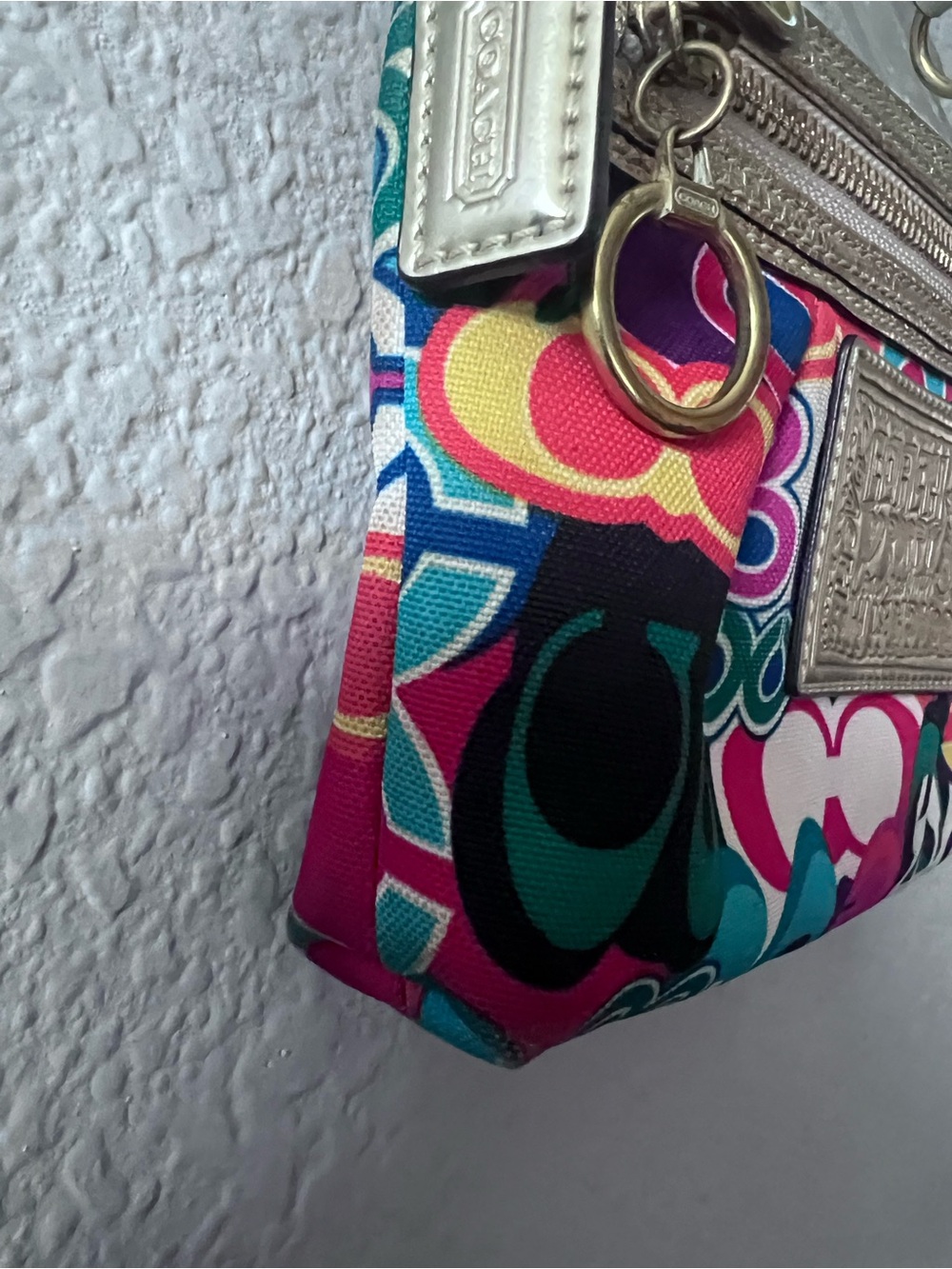 Coach Pop of Mini Poppy Multicolor Logo Wristlet Metallic Gold Trim - Picture 9 of 14